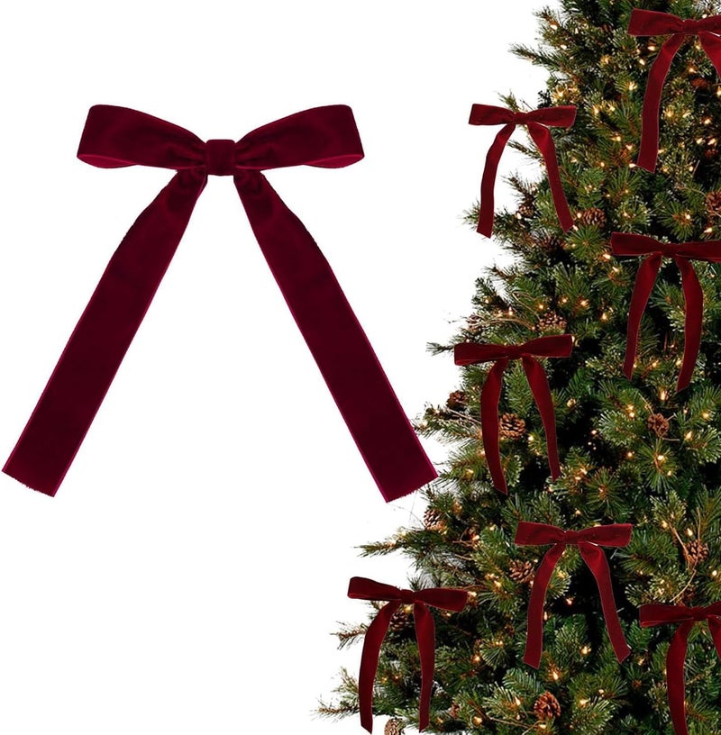 BOVVSKY 12PCS Red Velvet Bows for Christmas Tree, Garland Red Velvet Bows Ornaments for Christmas Tree with Gold Twist Ties（B) - Image 1